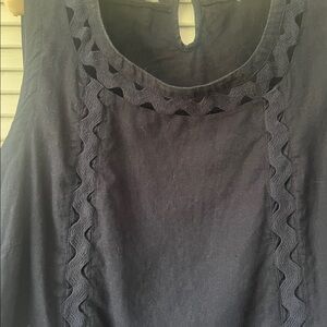 Navy Linen Sleeveless Top with brickbrack details